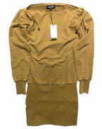 RETROFETE Darcy Zip Shoulder Sweatshirt Dress Light Brown XS (MSRP $365)