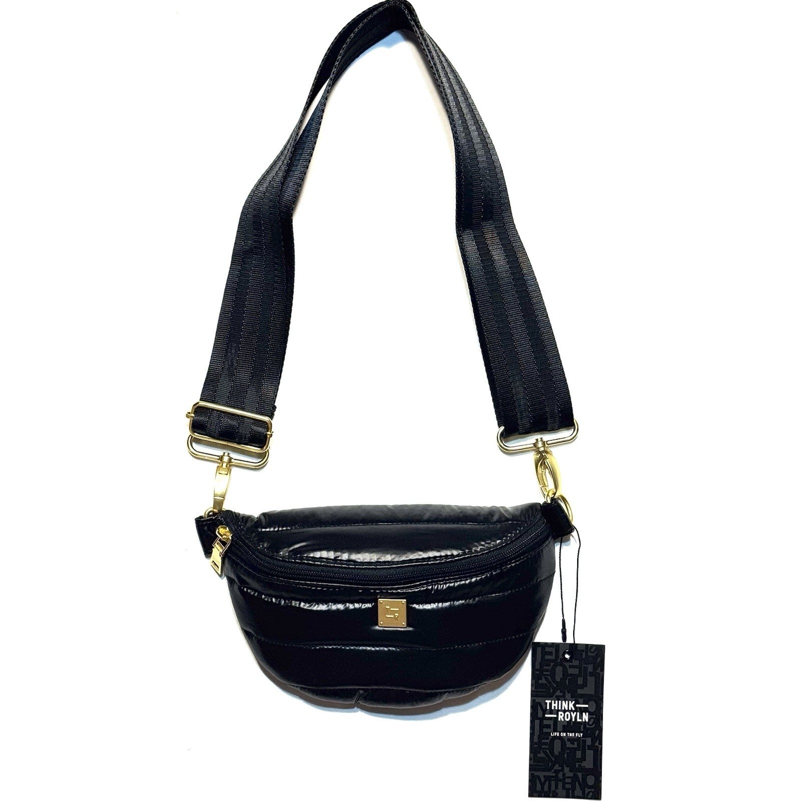 THINK ROYLN Shining Star Crossbody Waist Bag Shiny Black (MSRP $108)