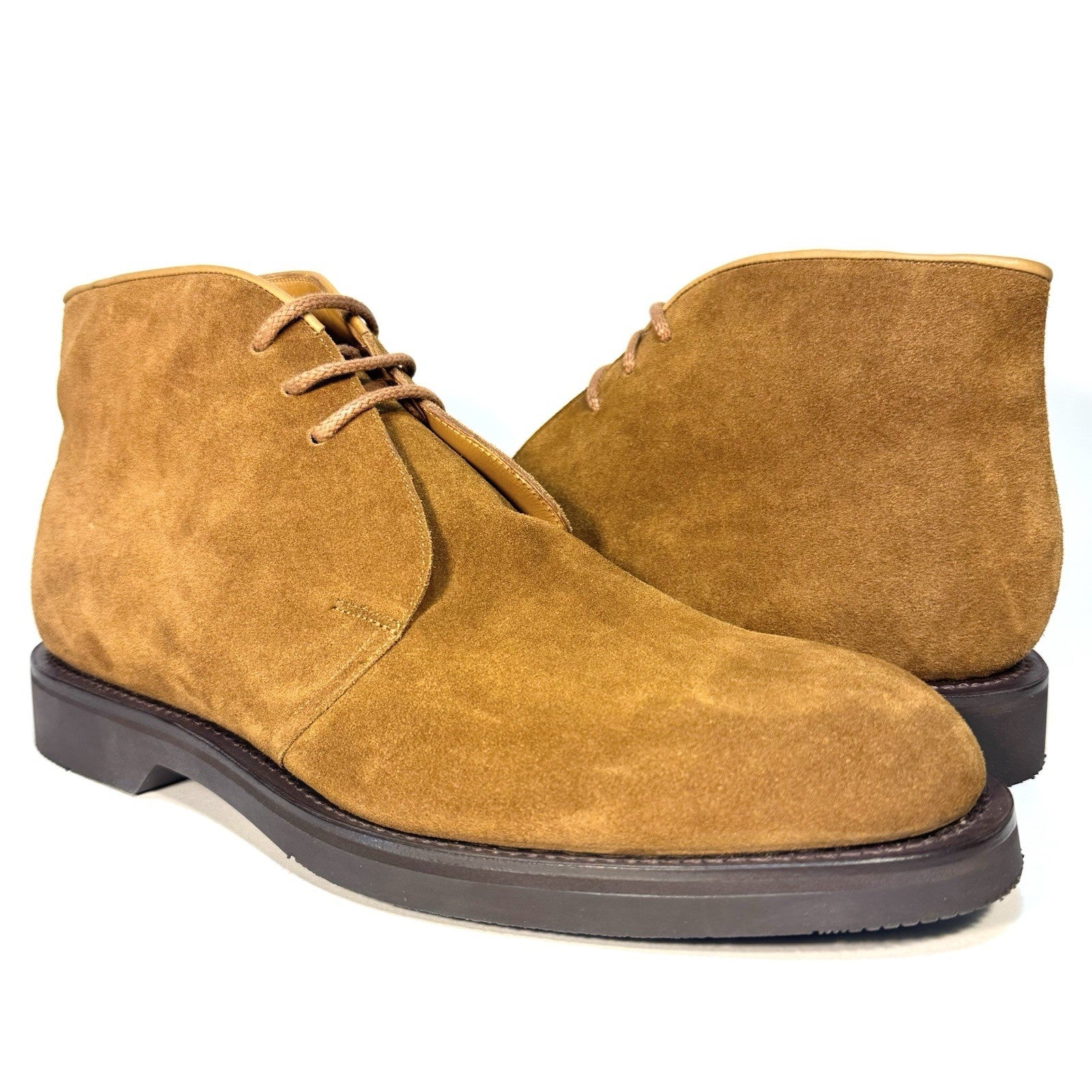 JOHN LOBB Mens Dixter Suede Leather Chukka Boots Tobacco Brown 10 (MSRP $2,050)