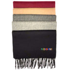 MISSONI Mens Womens Wool Fringe Scarf Multicolor Logo Black Gray Red
