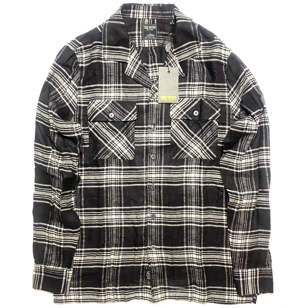 TODD SNYDER Mens Glen Plaid Flannel Two Pocket Camp Shirt Black (MSRP $228)