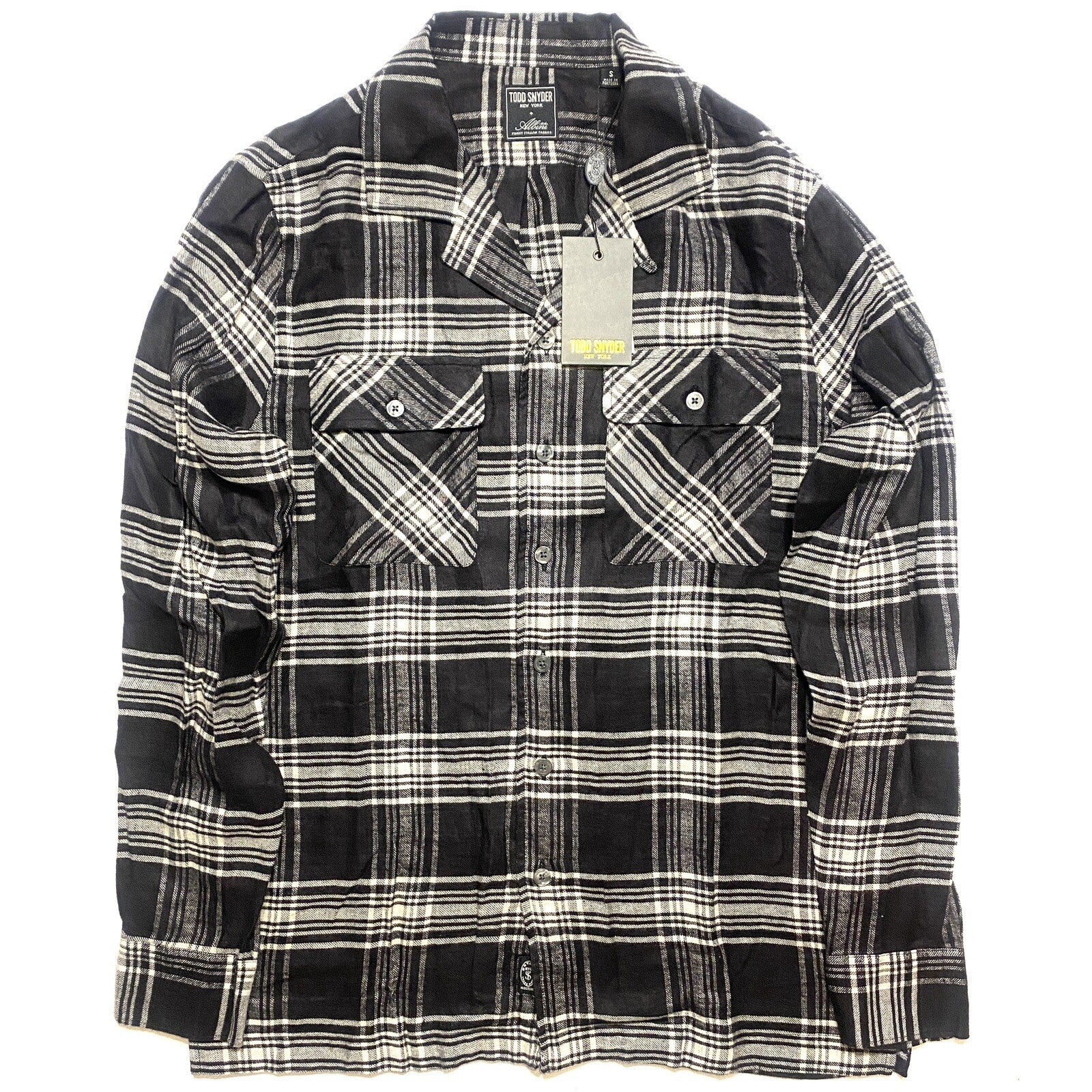 TODD SNYDER Mens Glen Plaid Flannel Two Pocket Camp Shirt Black (MSRP $228)