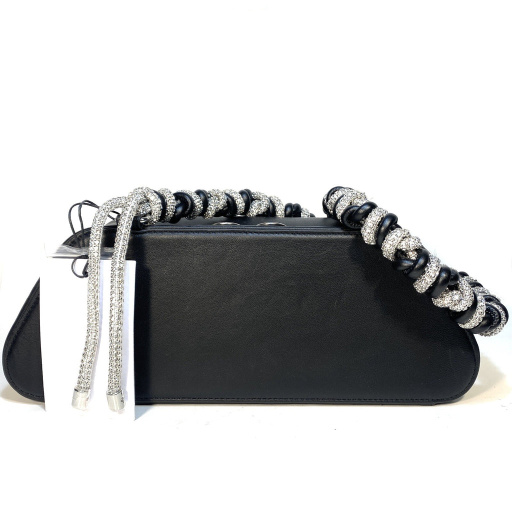KARA Rhombus Zip Leather Rhinestone Jewel Strap Shoulder Bag Black (MSRP $525)