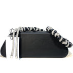 KARA Rhombus Zip Leather Rhinestone Jewel Strap Shoulder Bag Black (MSRP $525)
