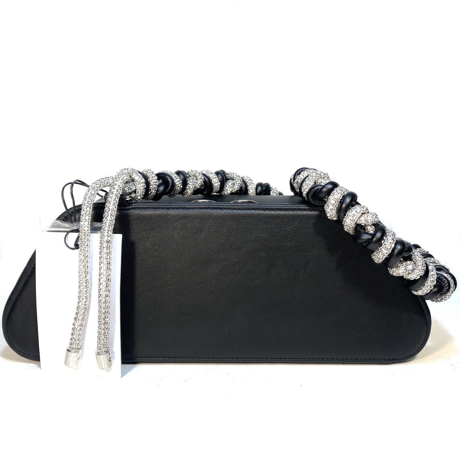 KARA Rhombus Zip Leather Rhinestone Jewel Strap Shoulder Bag Black (MSRP $525)