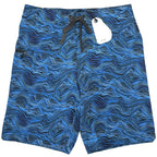 PRANA Mens 9in Fenton Board Shorts Swim Trunks Black Waves Blue (MSRP $65)