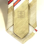 CHANEL Mens Striped Logo Silk Linen Monogram Tie Red White Beige (MSRP $210)