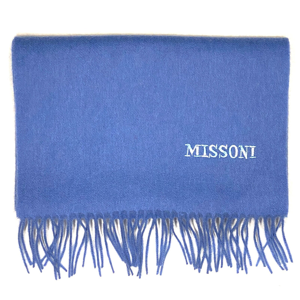 MISSONI Mens Womens Wool Fringe Scarf Contrast Logo Black Blue Beige