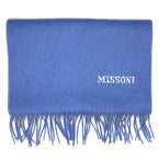MISSONI Mens Womens Wool Fringe Scarf Contrast Logo Black Blue Beige