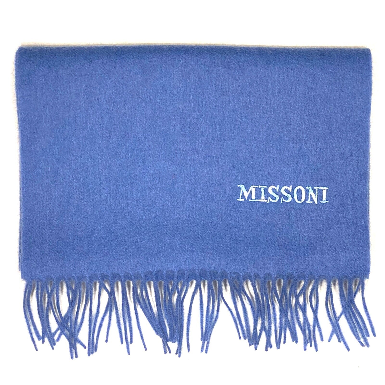 MISSONI Mens Womens Wool Fringe Scarf Contrast Logo Black Blue Beige