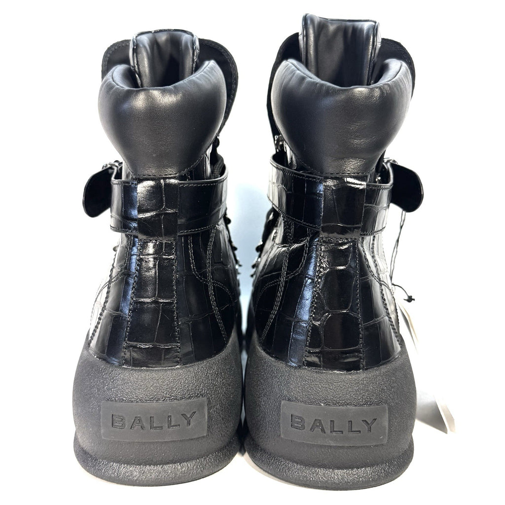 BALLY Mens Clyff Lamb Fur Lined Croc Embossed Leather Boots Black (MSRP $1,100)