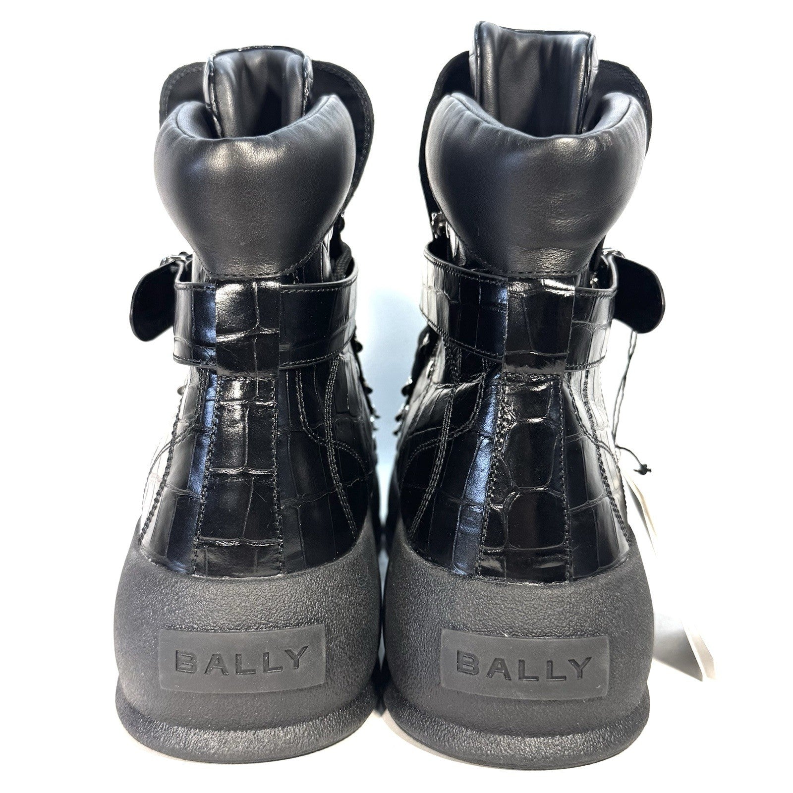 BALLY Mens Clyff Lamb Fur Lined Croc Embossed Leather Boots Black (MSRP $1,100)