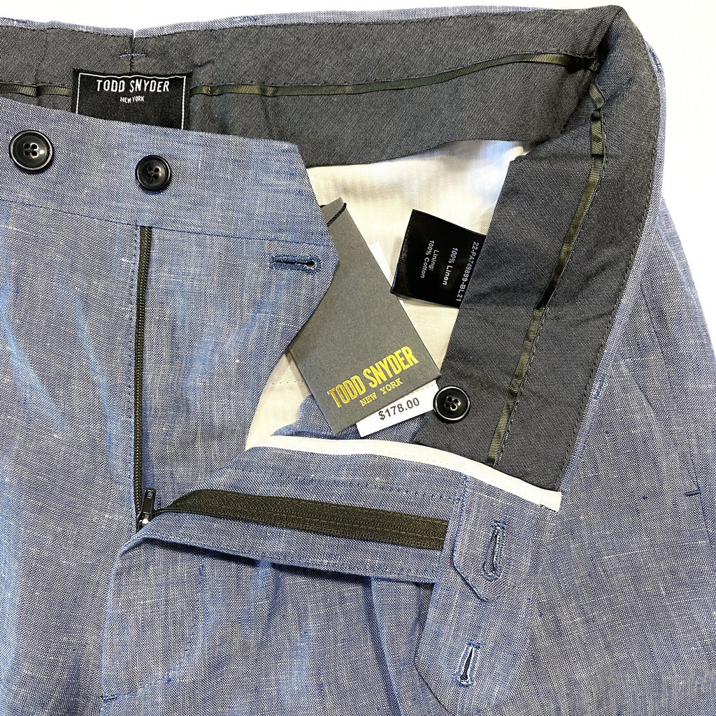 TODD SNYDER Mens Linen Chambray Madison Cuff Shorts Light Blue (MSRP $178)
