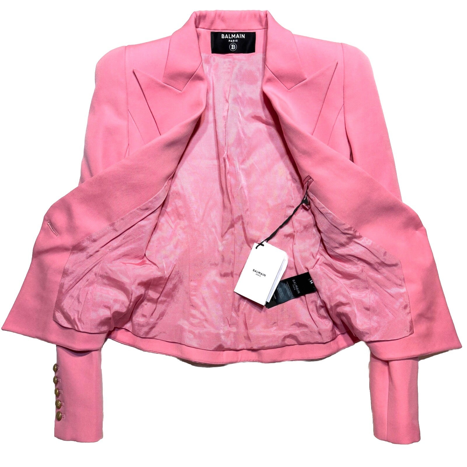 BALMAIN Grain De Poudre Single Breasted Crop Blazer Jacket Pink 34 (MSRP $3,095)