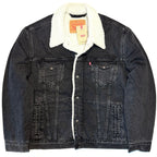 LEVIS Mens Recycled Sherpa Jacket Denim Jean Trucker Jacket Dark Grey L
