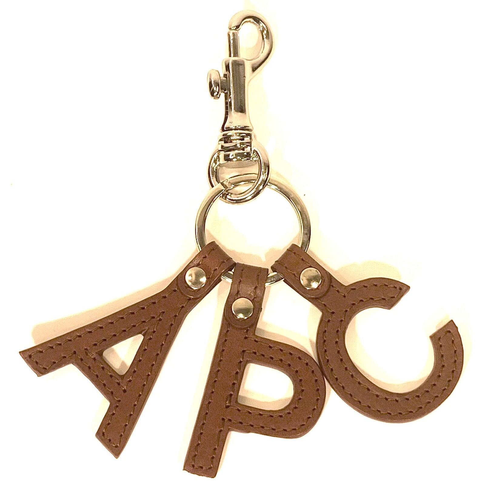 A.P.C. Leather Logo Keychain Fob Charm Brown