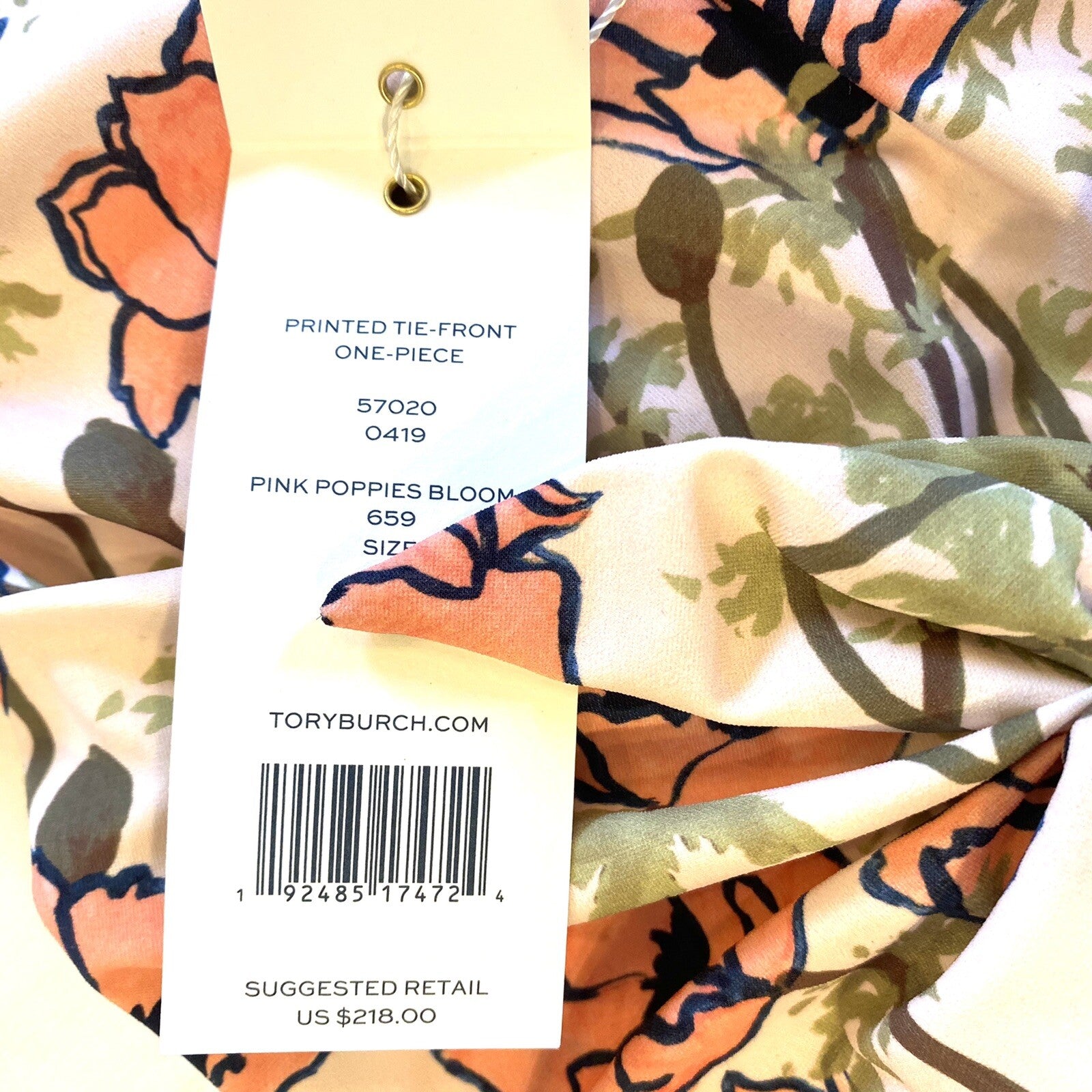TORY BURCH Poppies Printed Tie Front One Piece Swimsuit Pink Beige (MSRP $218)