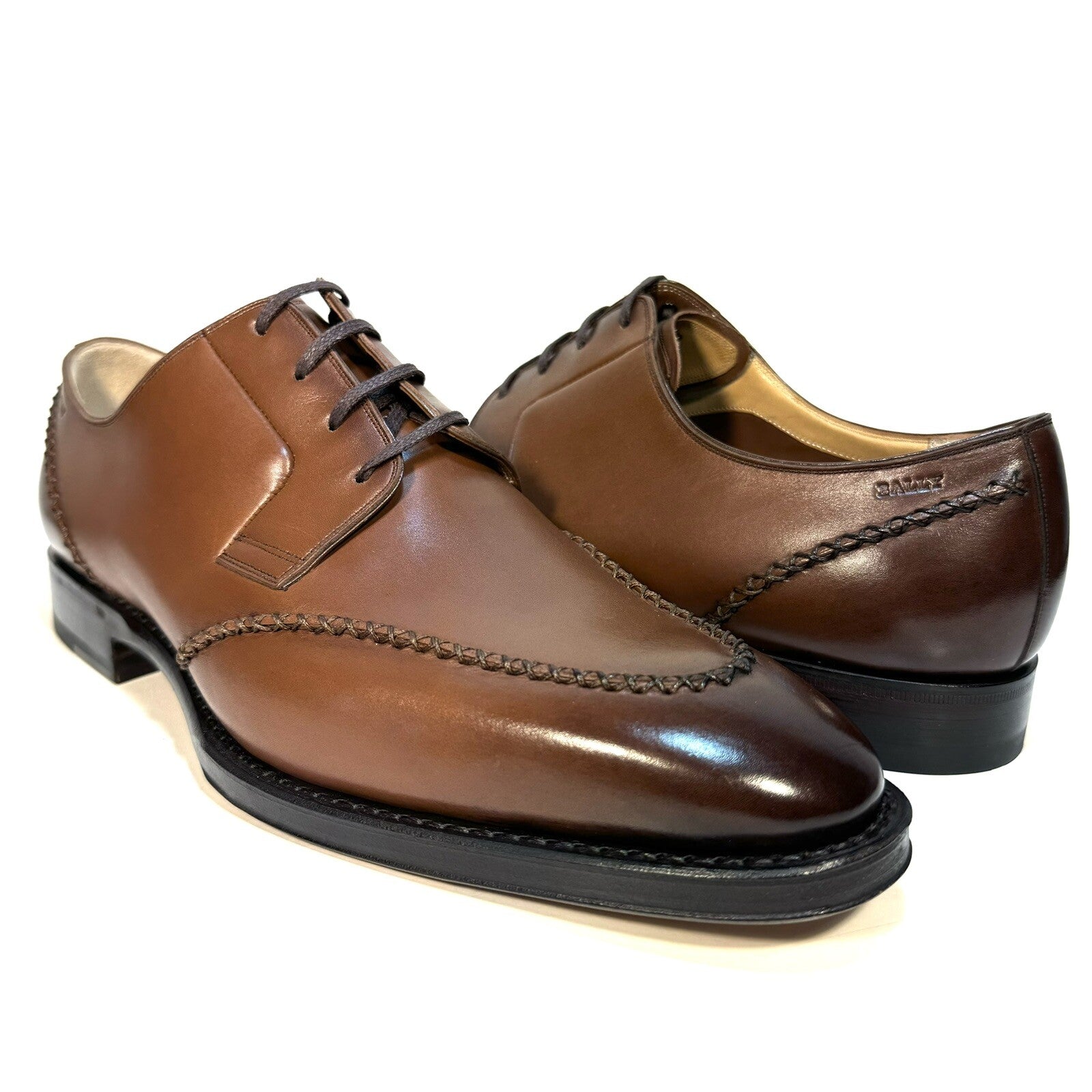 BALLY Scribe Scaron Goodyear Leather Lace Up Dress Loafers Brown (MSRP $1,250)