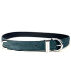 KHAITE Womens Bambi Suede Leather Silver Buckle Skinny Belt Green (MSRP $450)