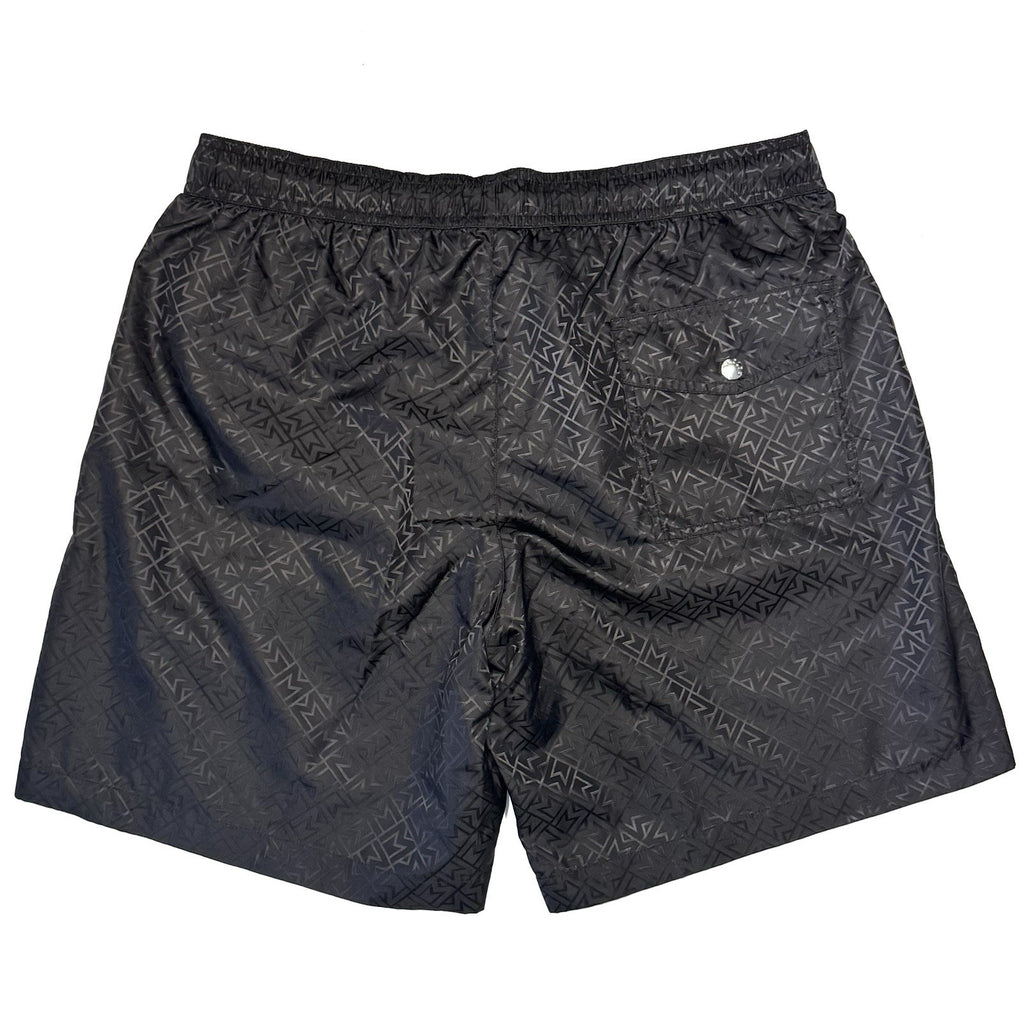 MONCLER Mens Satin Jacquard Logo Swim Trunks Shorts Black M (MSRP $530)