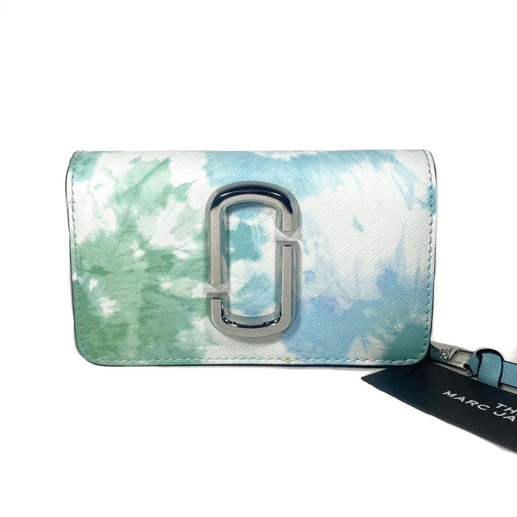 MARC JACOBS J Logo Tie Dye Leather Zip Snap Wallet Multi Blue (MSRP $195)