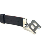 BALLY Mens B Logo Buckle Reversible Stripe Canvas Leather Belt Black (MSRP $380)