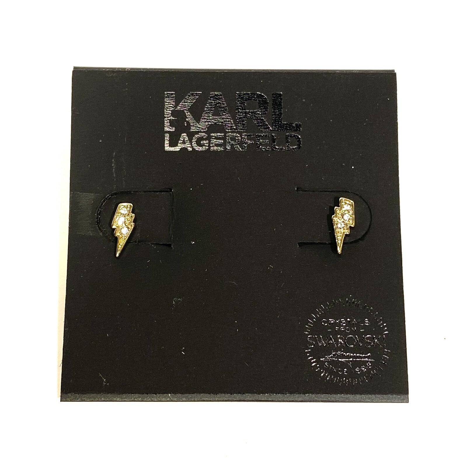 KARL LAGERFELD Swarovski Lightning Bolt Mini Pave Stud Earrings Gold (MSRP $44)