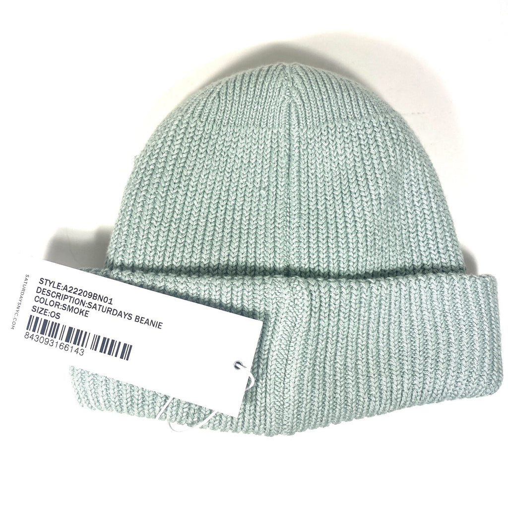 SATURDAYS NYC Knit Cotton Blend Beanie Hat Smoke Green (MSRP $55)