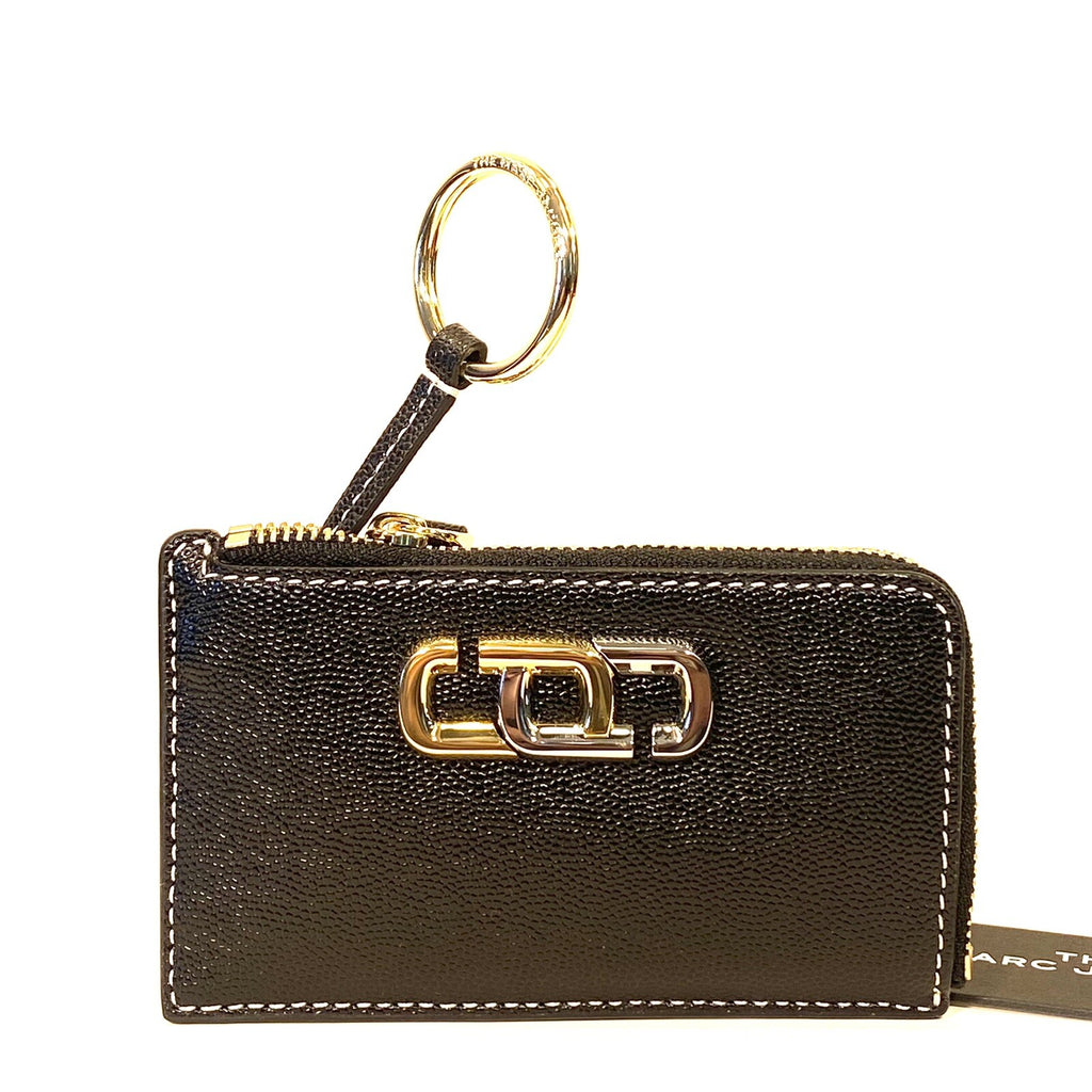 MARC JACOBS J Link Leather Zip Card Case Key Holder Wallet Black (MSRP $115)