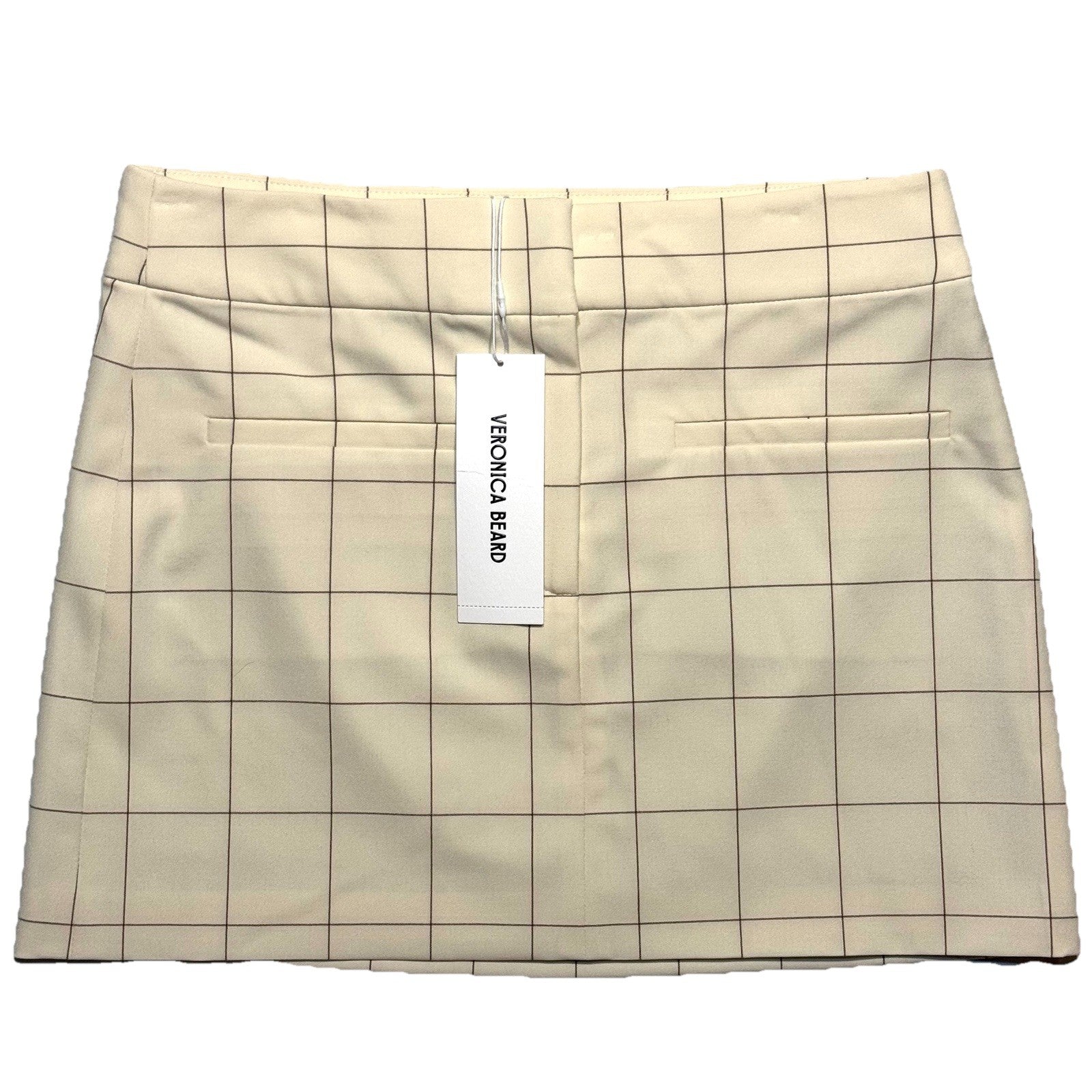 VERONICA BEARD Womens Elara Check Mini Skirt Ecru Deep Ochre White (MSRP $348)