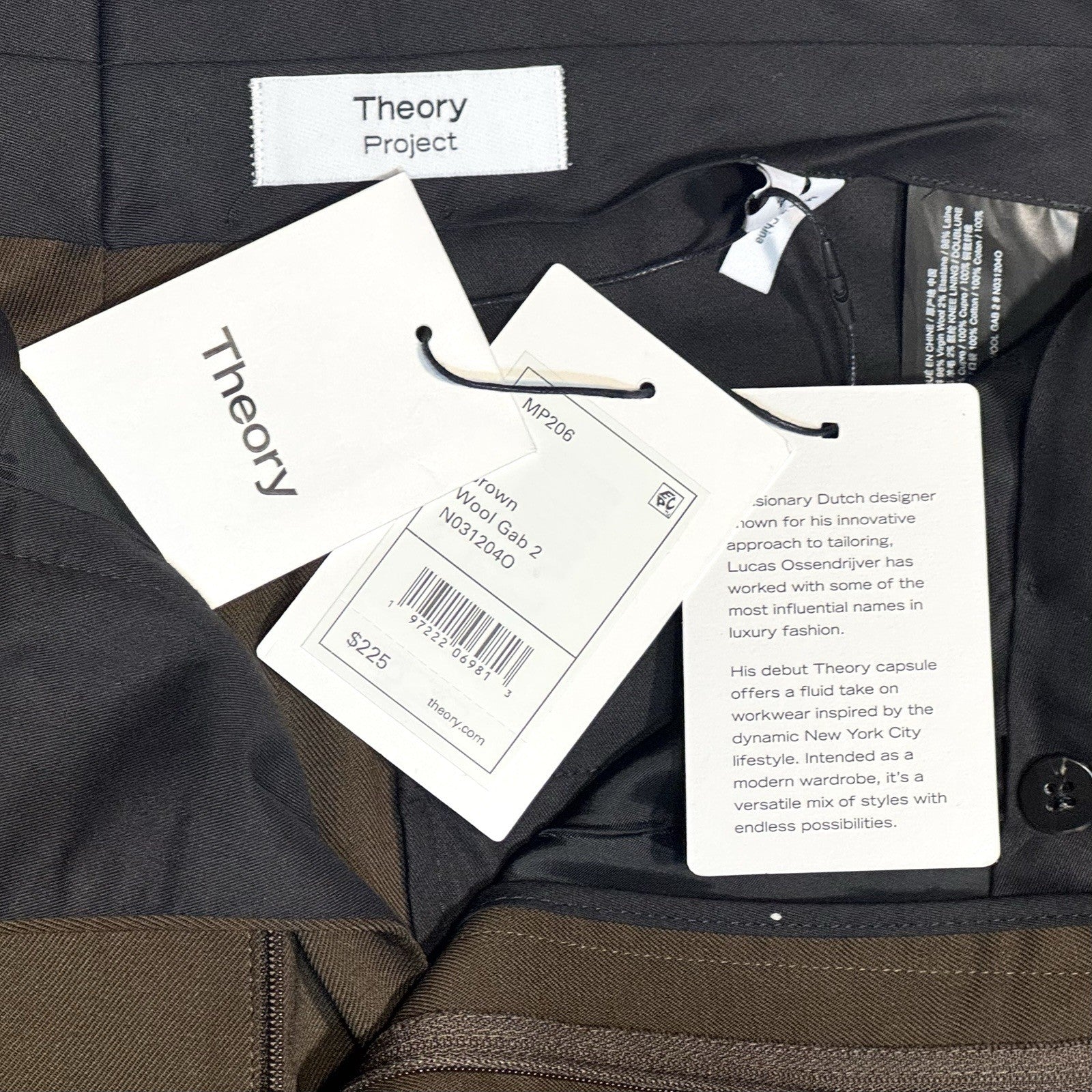 THEORY PROJECT Lucas Ossendrijver Mens MP206 Pleated Wool Pants Brown -MSRP $225