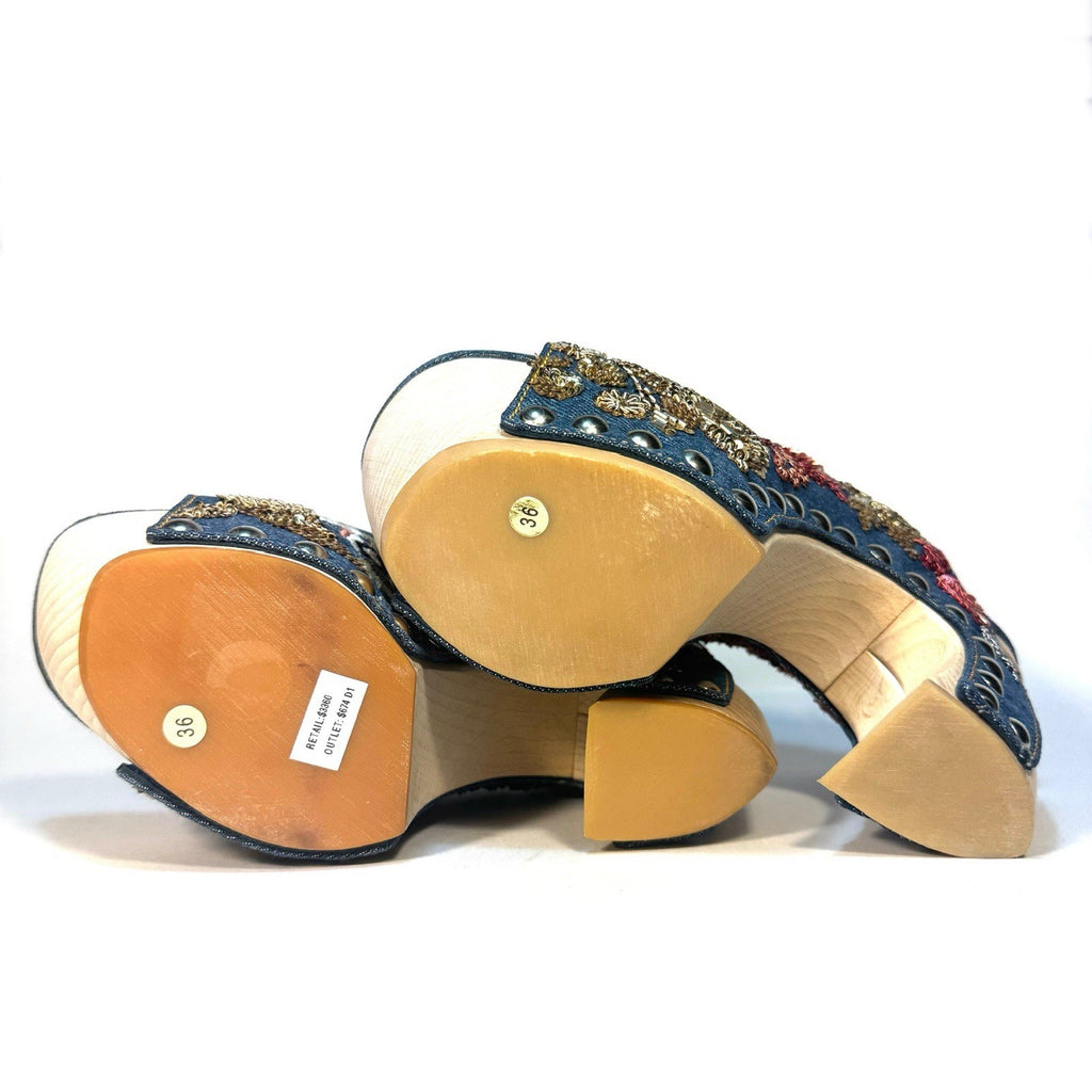 ALEXANDER MCQUEEN Womens Floral Beaded Denim Clog Mule Sandals 36 (MSRP $3,360)