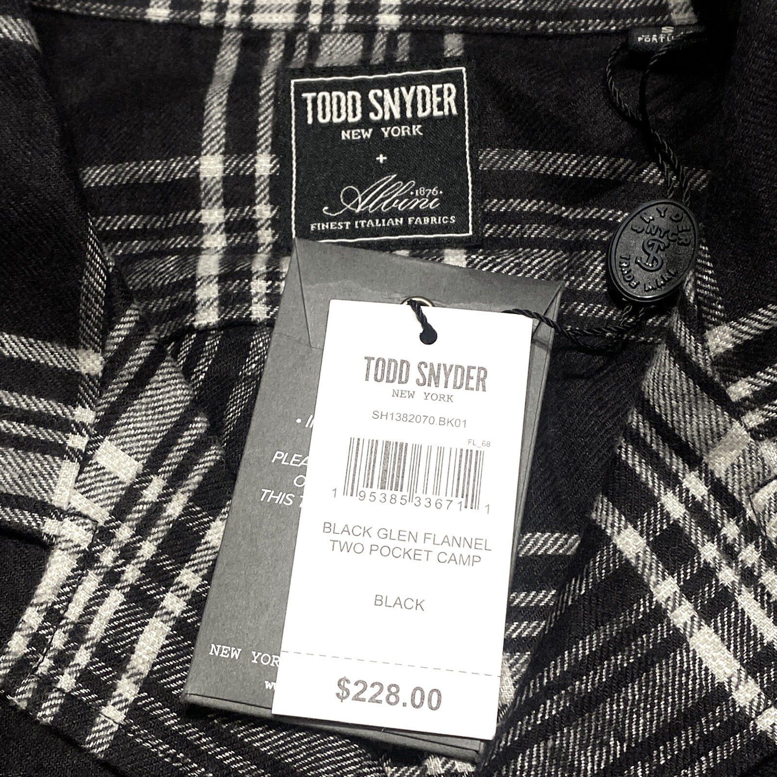 TODD SNYDER Mens Glen Plaid Flannel Two Pocket Camp Shirt Black (MSRP $228)