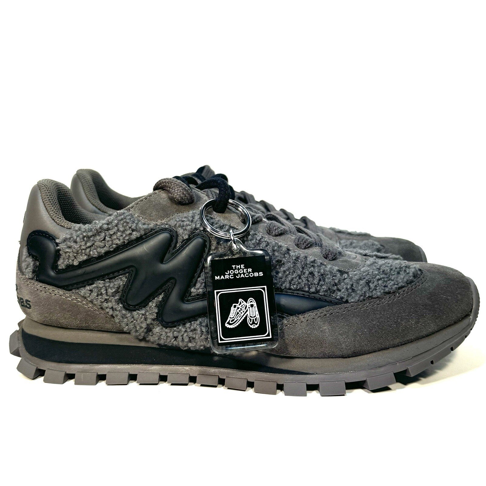 MARC JACOBS Womens The Teddy Jogger Suede Shearling Sneakers Grey 39 (MSRP $295)