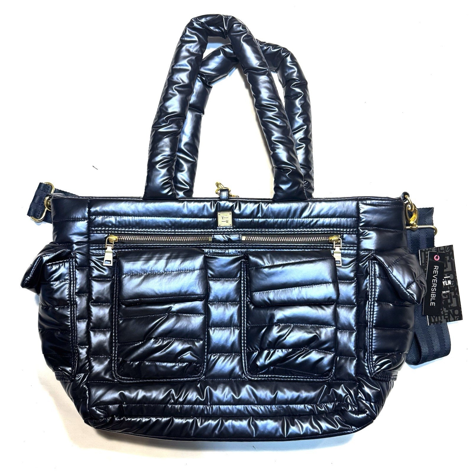 THINK ROYLN Two Faced Reversible Tote Bag Pearl Indigo Blue (MSRP $198)