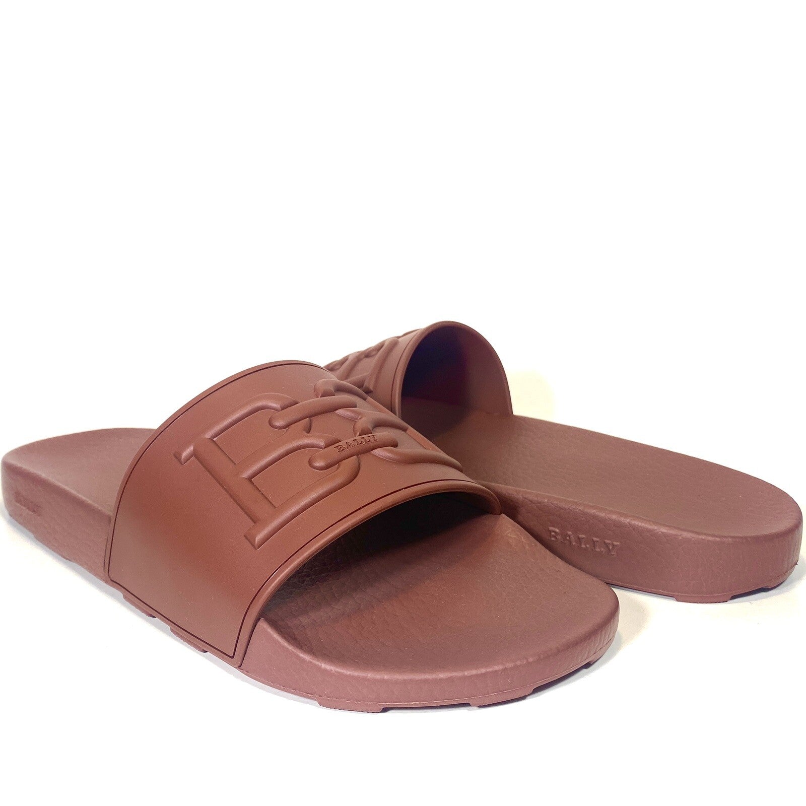 BALLY Mens Scotty Heritage Logo Rubber Slides Sandals Dark Red (MSRP $255)