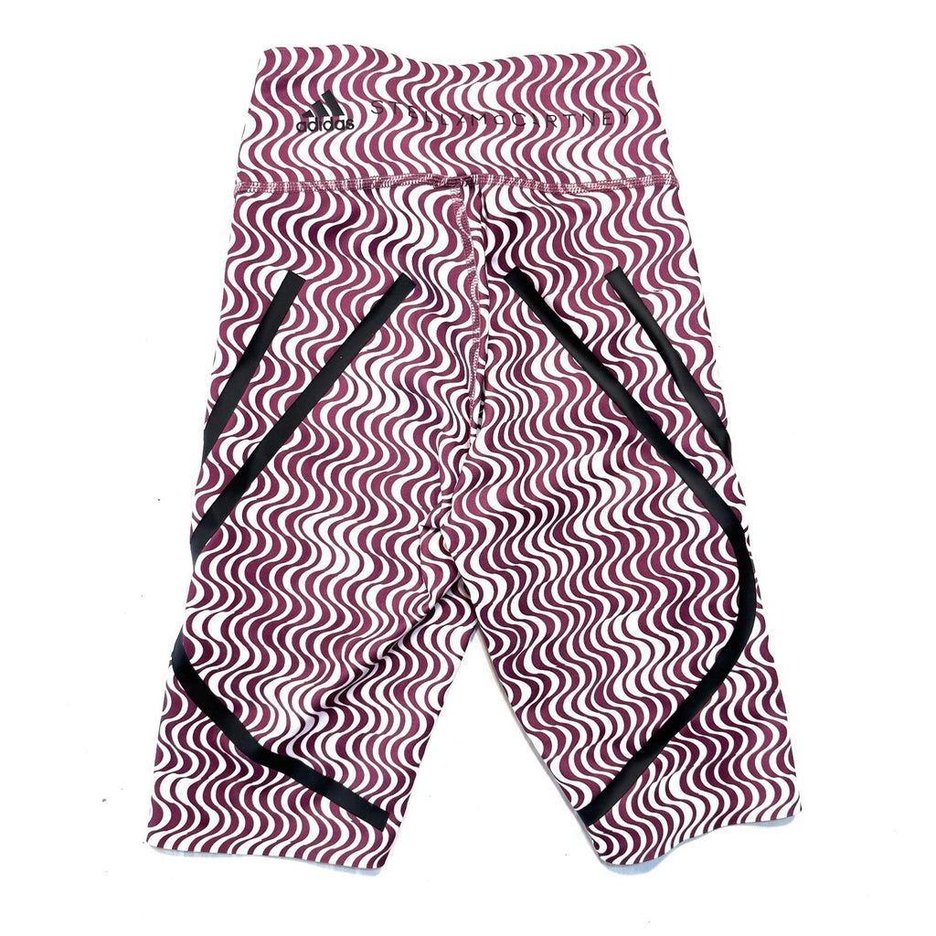 ADIDAS STELLA MCCARTNEY Wave Print Striped Cycle Bike Shorts Purple (MSRP $110)