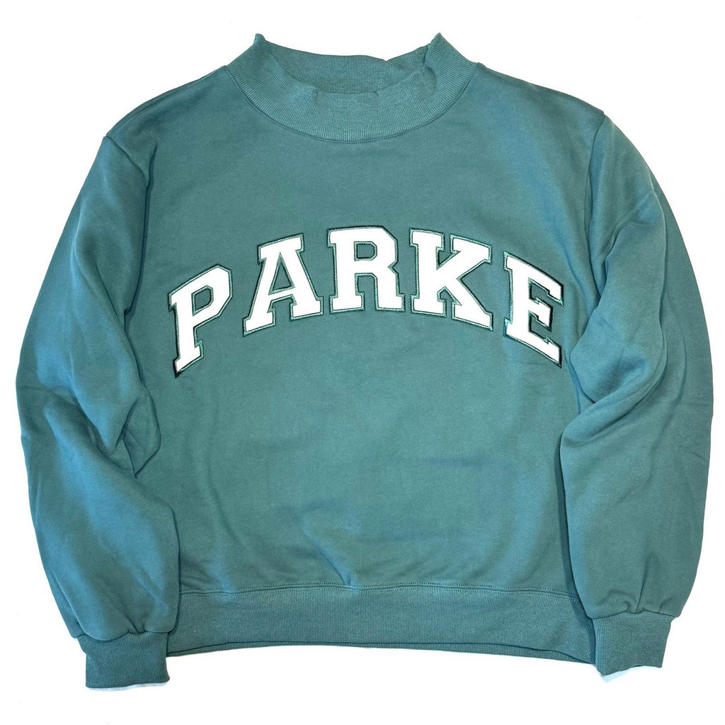 PARKE Womens Fleece Varsity Logo Mockneck Sweatshirt Green L/XL