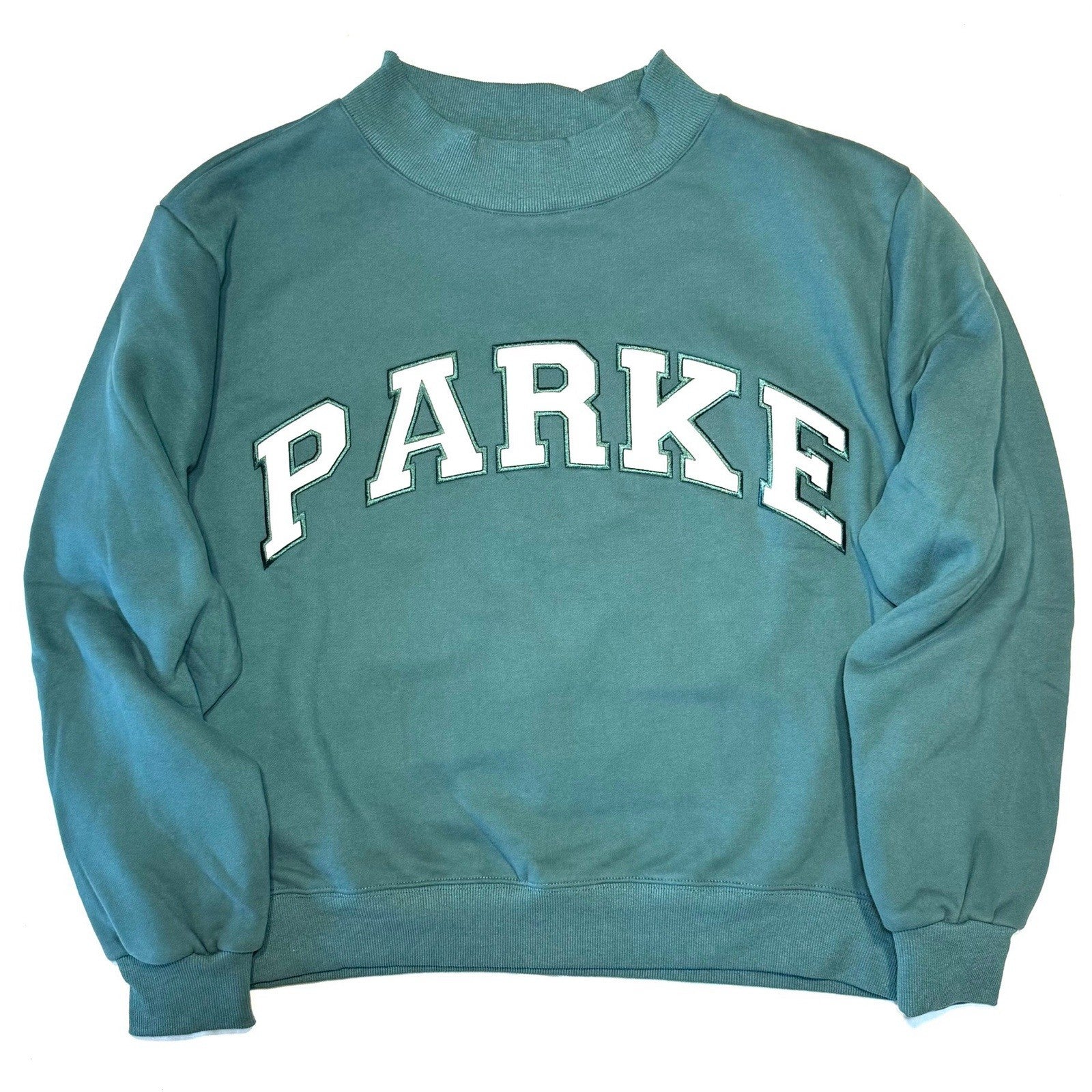 PARKE Womens Fleece Varsity Logo Mockneck Sweatshirt Green L/XL