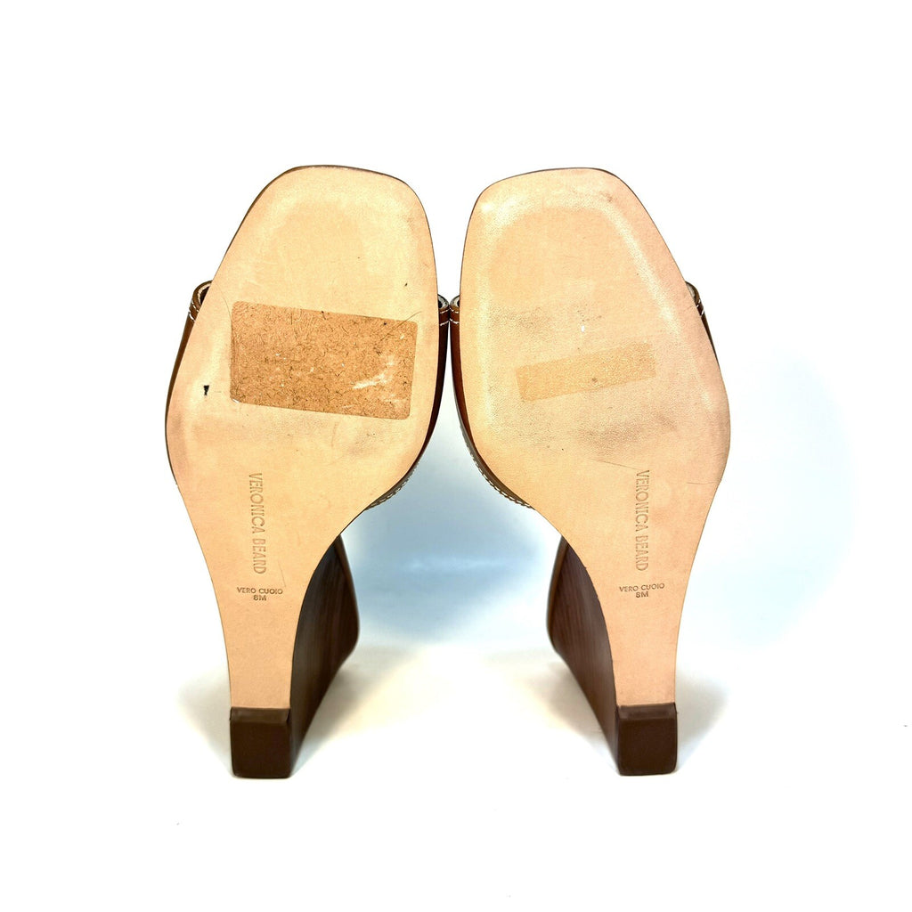 VERONICA BEARD Ellen Leather Wedge Slip On Sandals Caramel Brown (MSRP $350)