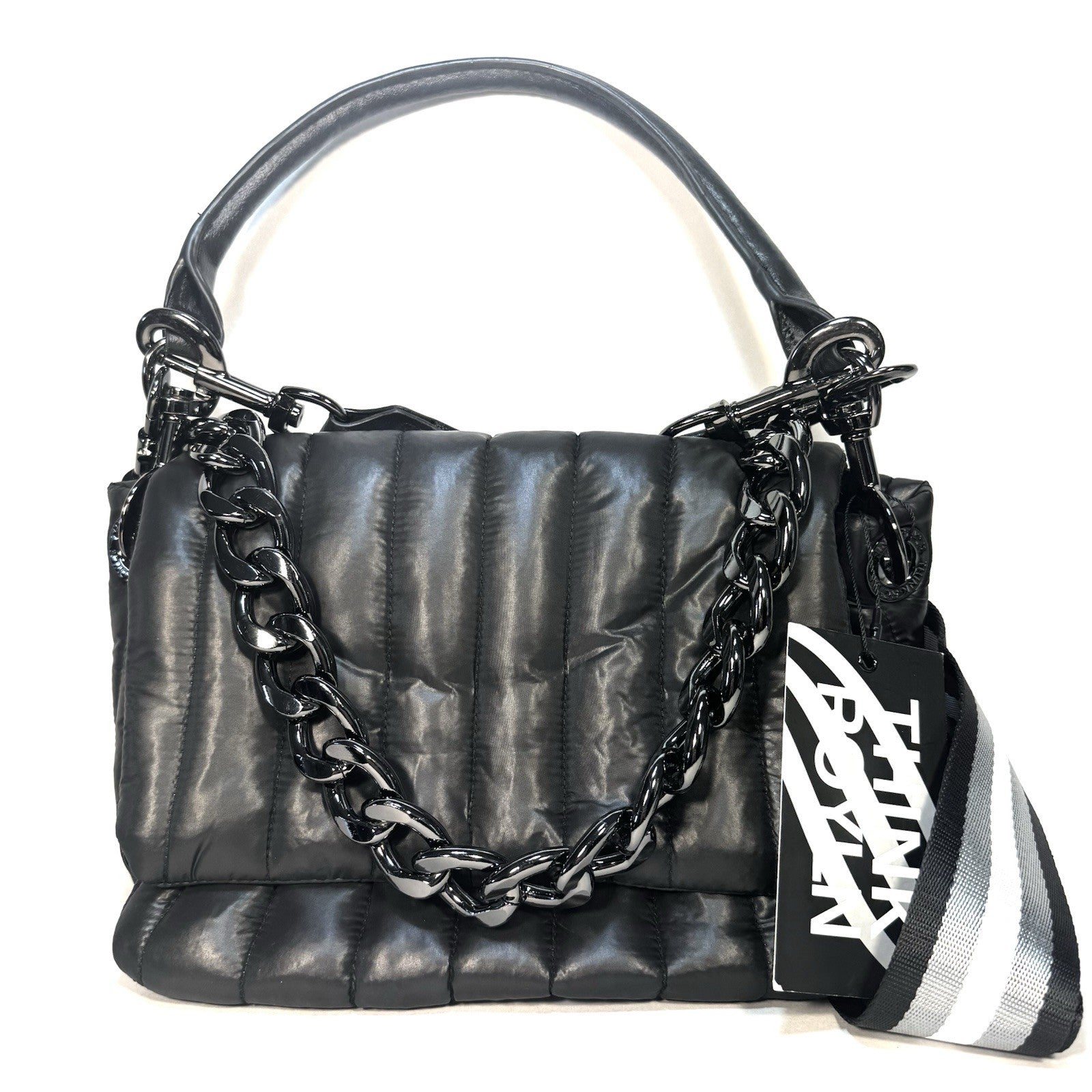 THINK ROYLN Bar Quilted Shoulder Crossbody Bag Shiny Black (MSRP $168)