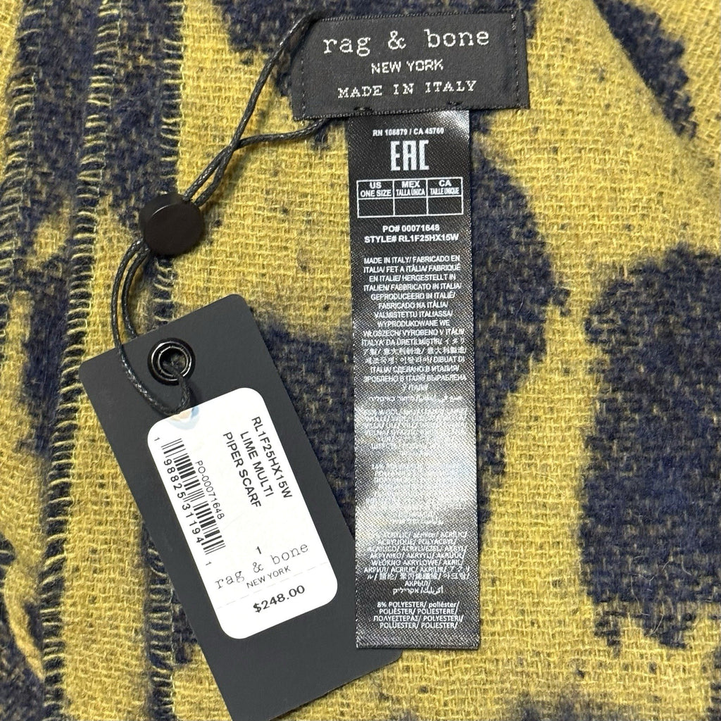 RAG & BONE Piper Wool Blend Spotted Knit Scarf Green (MSRP $248)