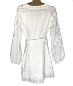 VERONICA BEARD Julia Belted Eyelet Puff Long Sleeve Dress White (MSRP $598)