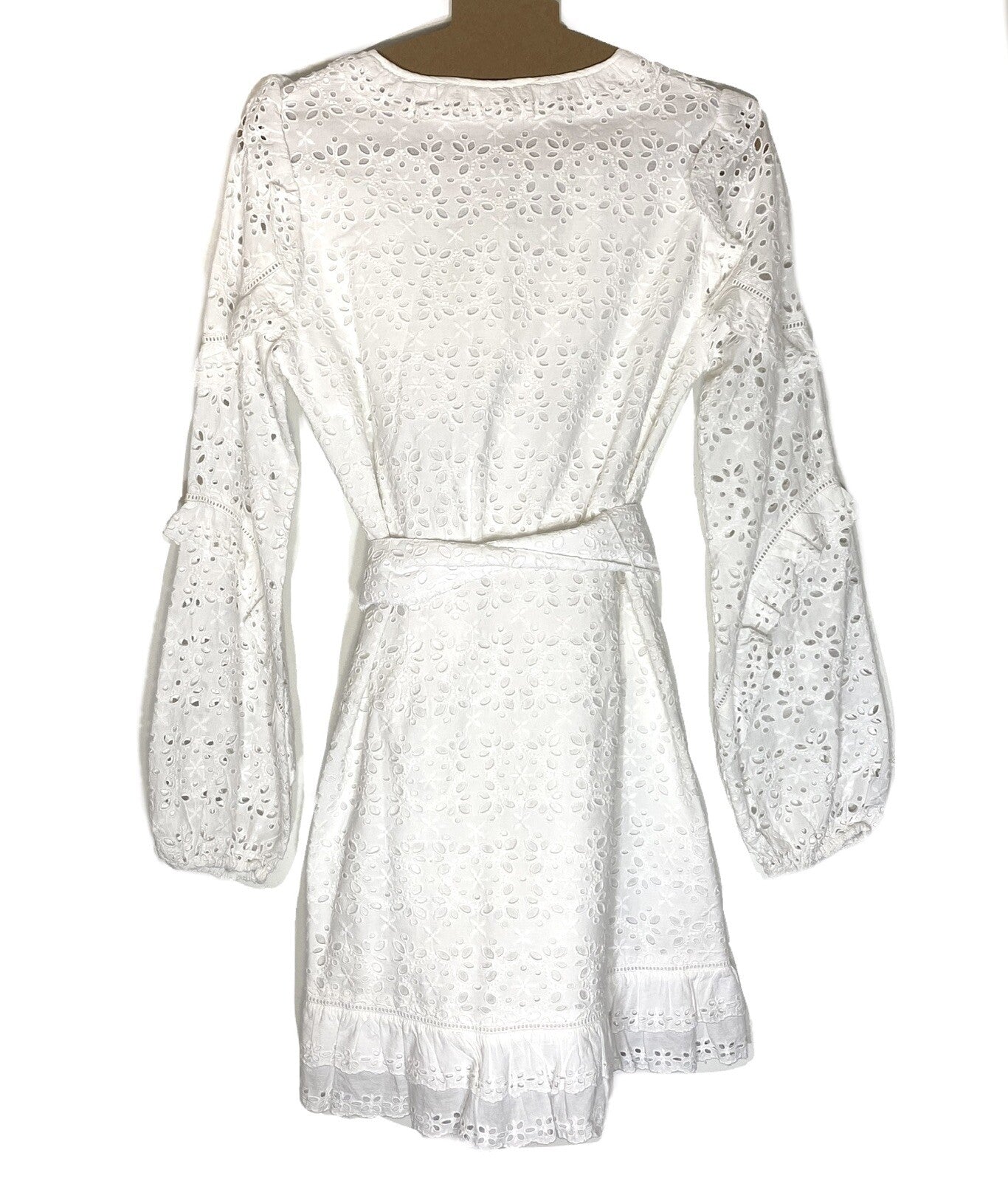 VERONICA BEARD Julia Belted Eyelet Puff Long Sleeve Dress White (MSRP $598)