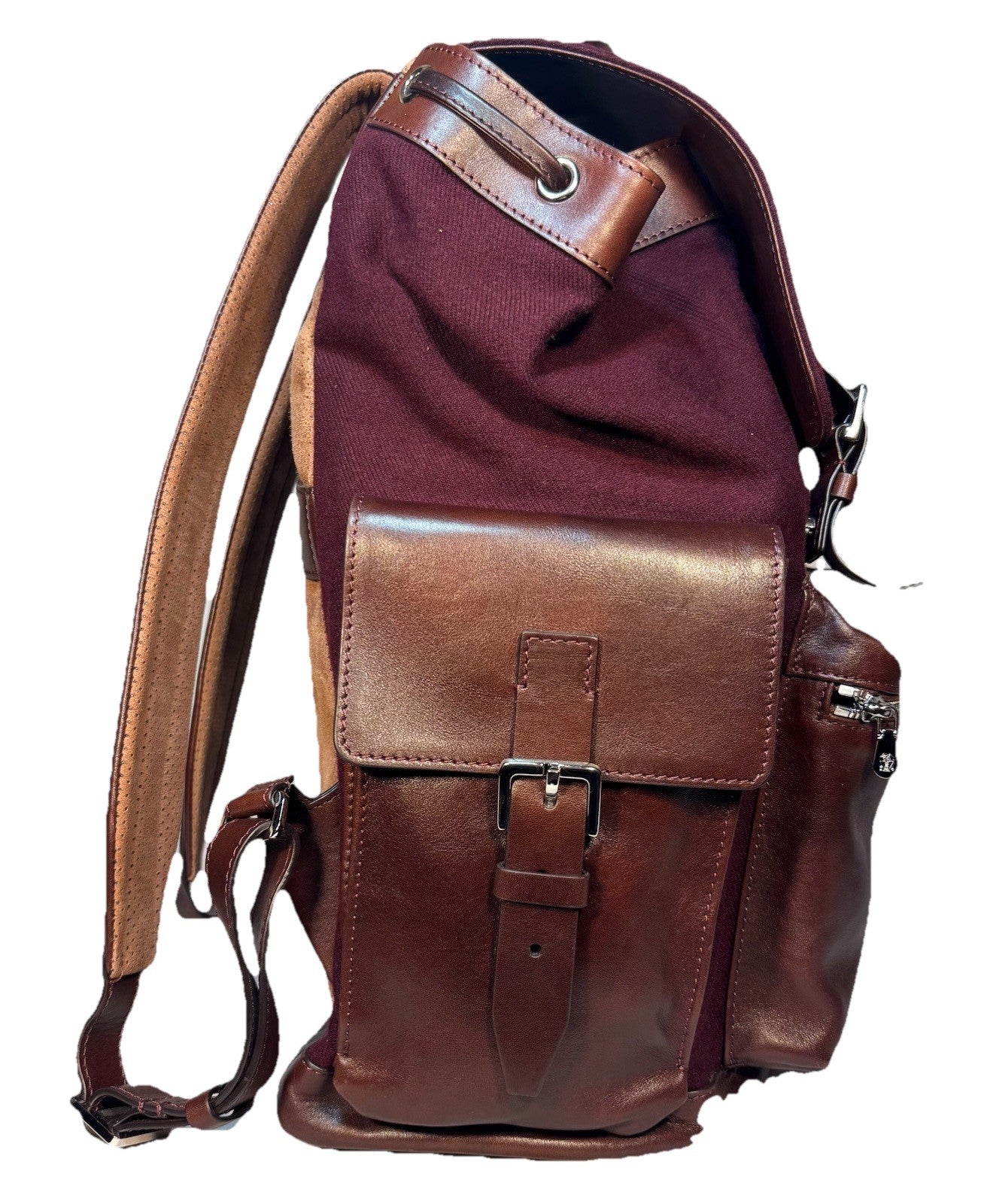 BRUNELLO CUCINELLI Leather Wool Canvas Backpack Burgundy Brown (MSRP $4,595)