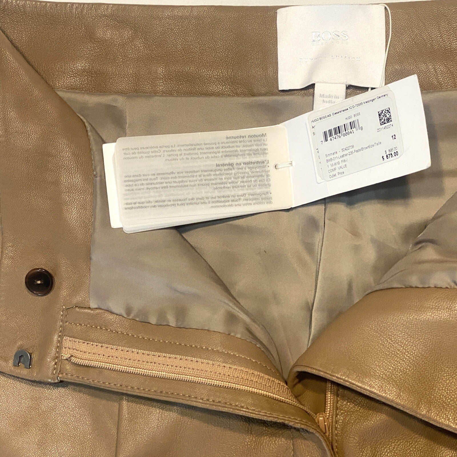 HUGO BOSS Runway Edition Womens Leather Wide Leg Pants Brown 12 (MSRP $895)