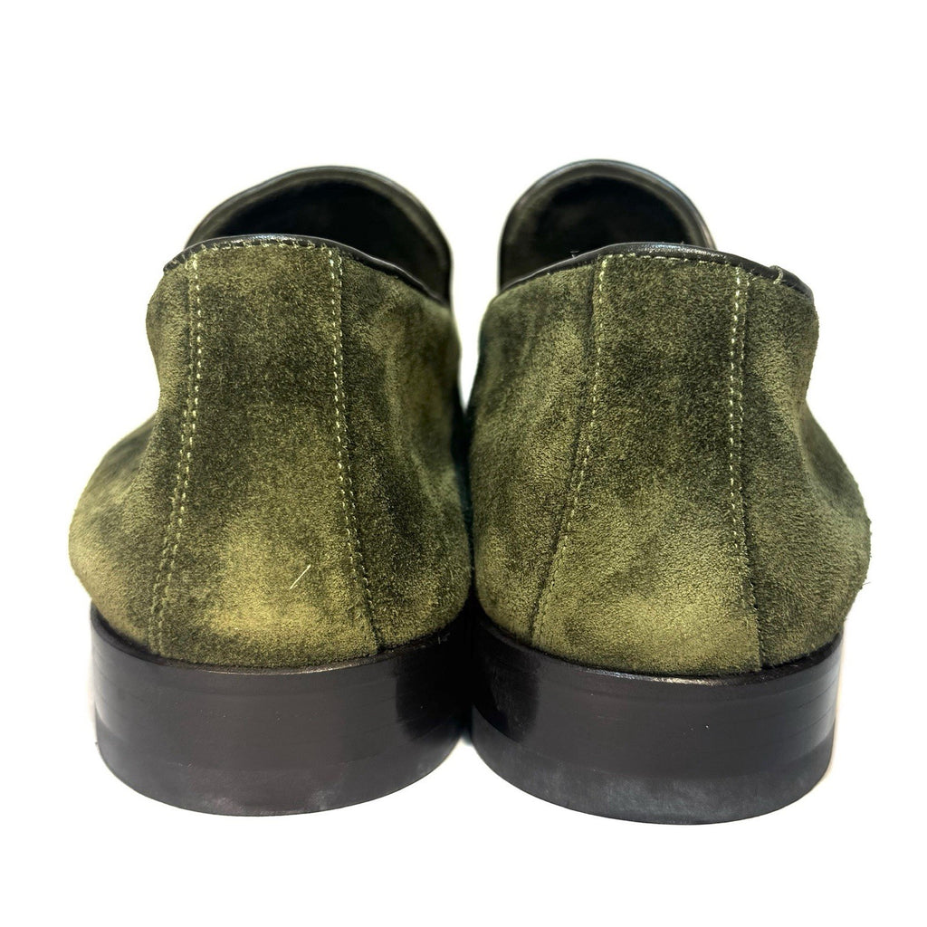 MANOLO BLAHNIK Mens Truro Suede Slip On Loafers Dark Khaki Green 9 (MSRP $995)