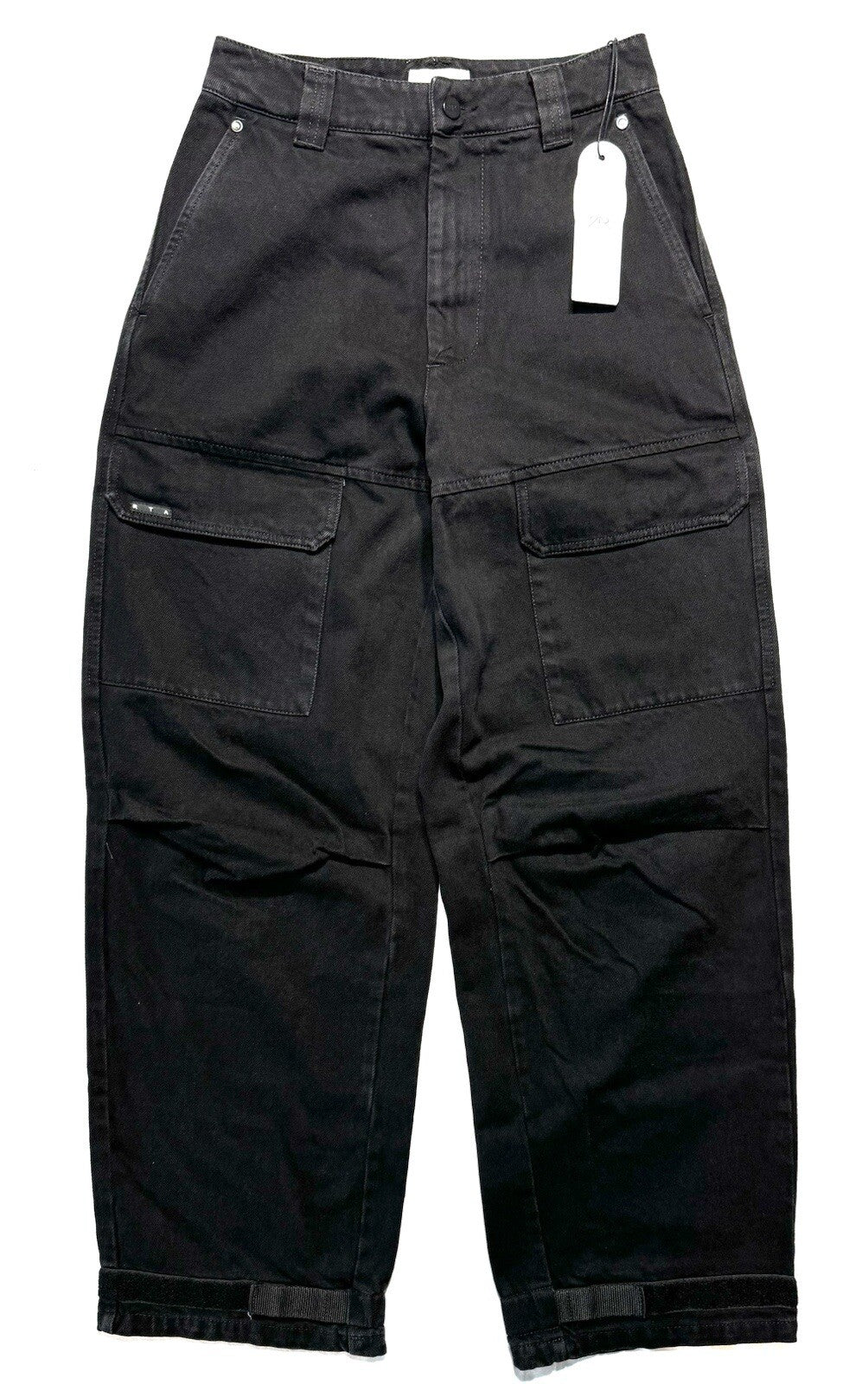 RtA Mens Wide Leg Cargo High Rise Denim Jeans Black Stone (MSRP $495)
