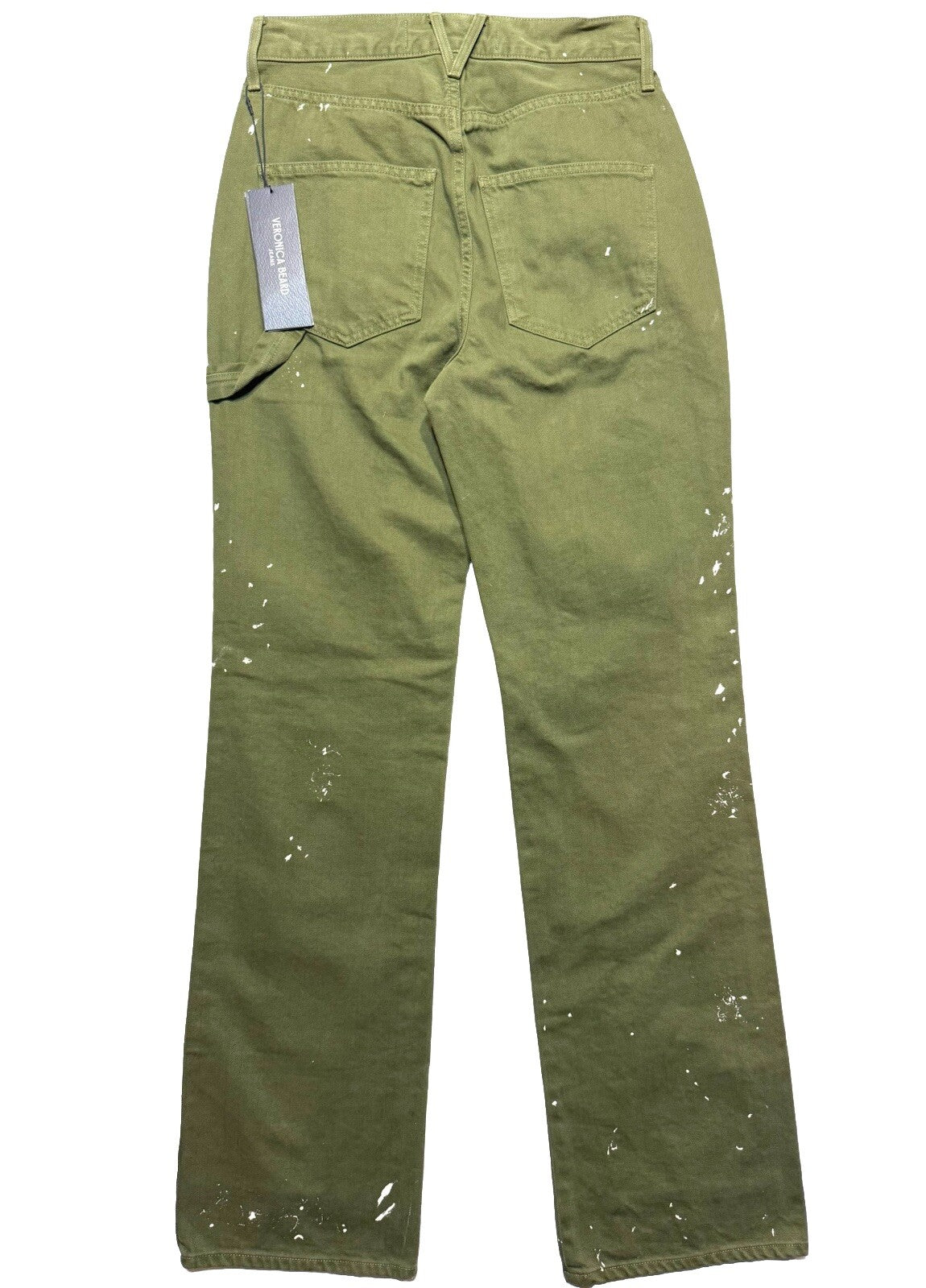 VERONICA BEARD Dylan Paint Splatter Patch Denim Jeans Green (MSRP $328)