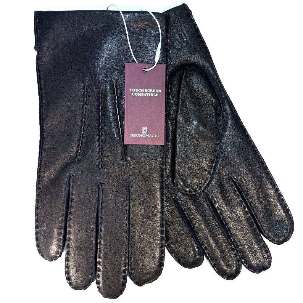 BRUNO MAGLI Mens Cashmere Lined Leather Touchscreen Gloves Black XL
